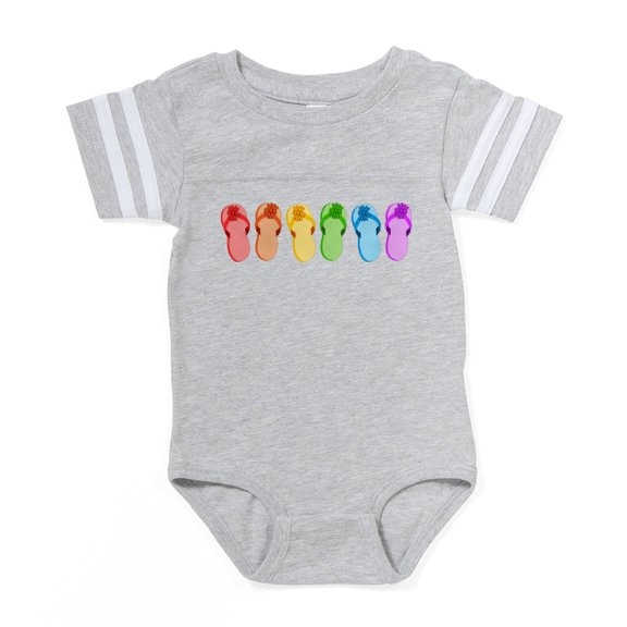 CafePress - Flip Flops Rainbow_Tr - Cute Infant Baby Football Bodysuit