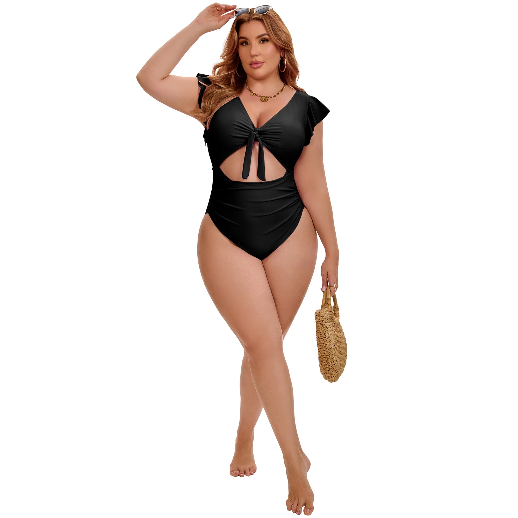 DARING DIVA Women's Plus 1 Piece Bikini Bathing Cut Out Suit L Black