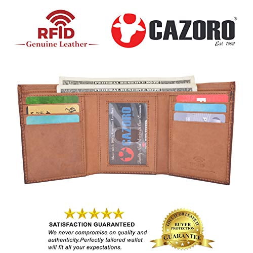 Cazoro Slim RFID Wallets for Men Genuine Leather Front Pocket Trifold Wallet