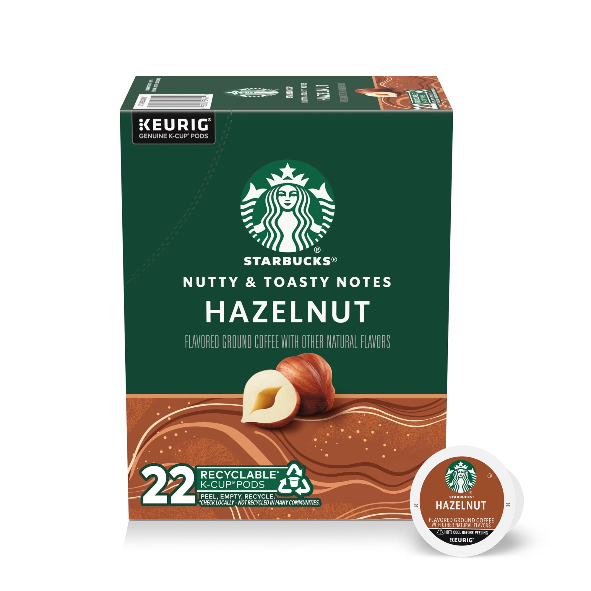 (2 pack) Starbucks Hazelnut, Hot or Iced Coffee, Flavored K-Cup Coffee Pods, 22 Count​