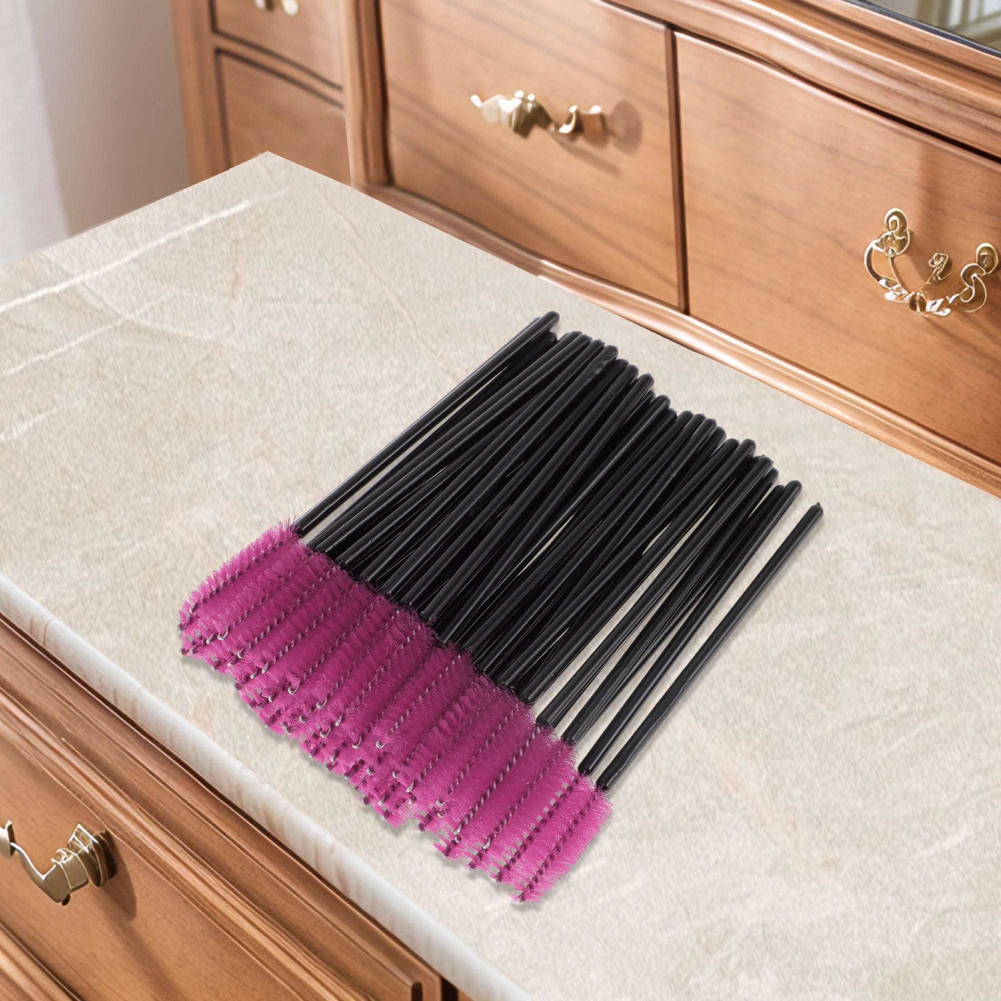 Unique Bargains Convenient Eyebrows Brushes for Travel 50 Pcs Black, Rose Red