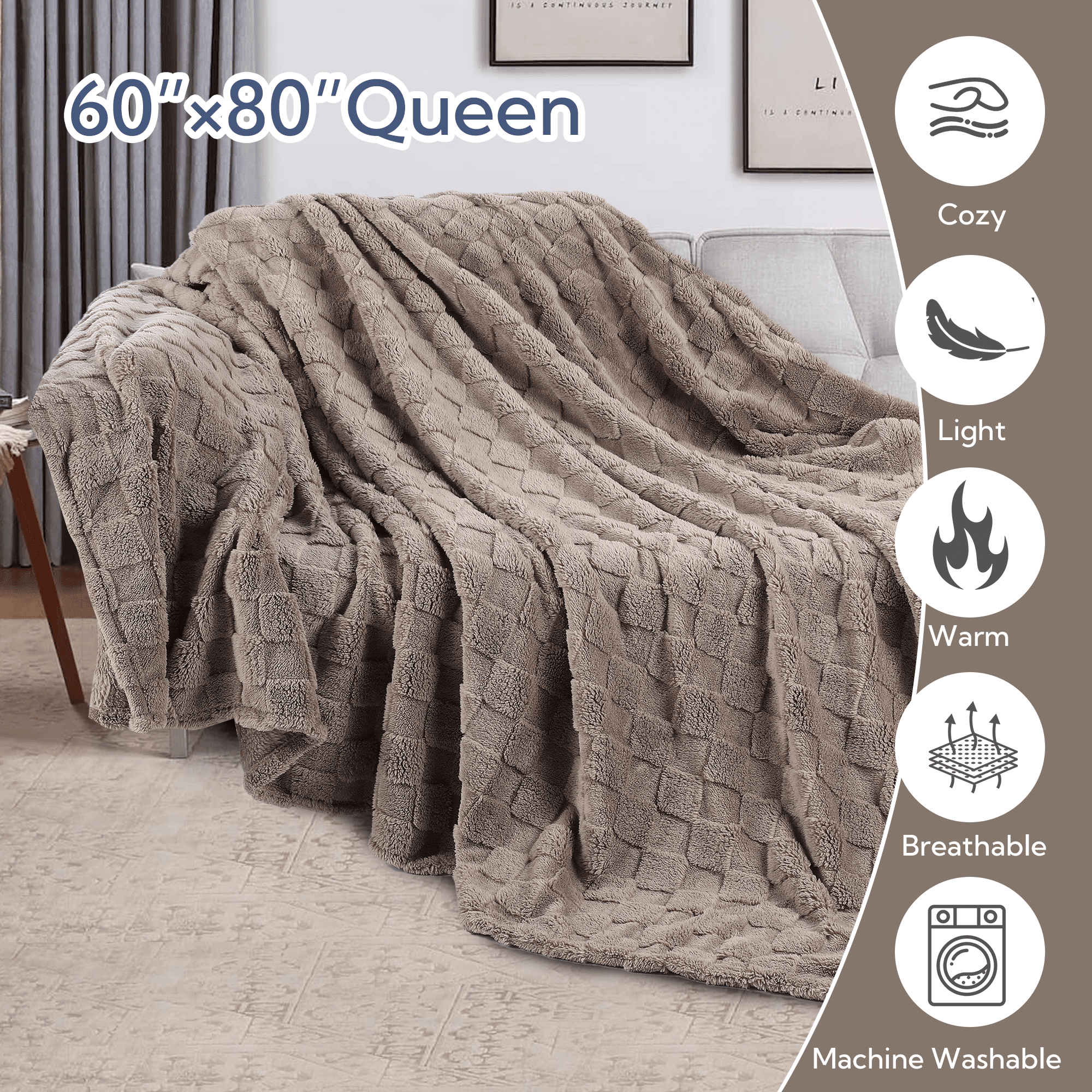 SUNNY HEAT Sherpa Blanket Twin Size 60''x80'' All-Season Lightweight Ultra Soft Bed Blanket Couch, Bed, Sofa, Travel Use, Gift, Light Grey