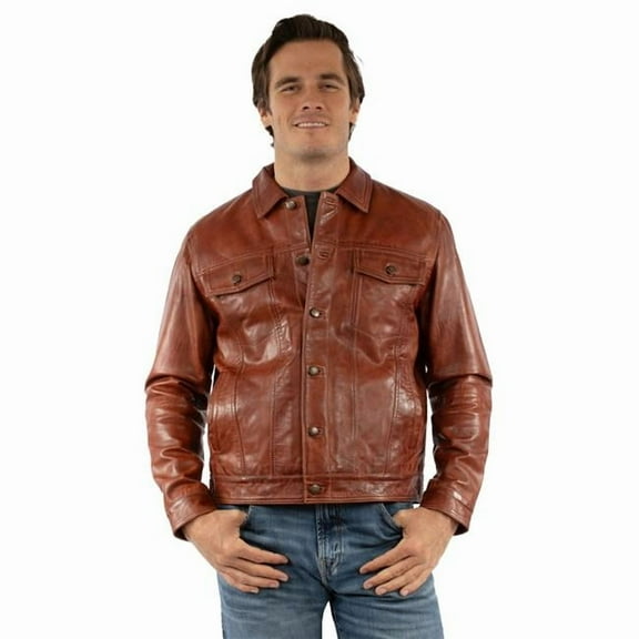 Scully 2087-93-XXL Mens Smooth Jean Leather Jacket, Cognac - 2XL