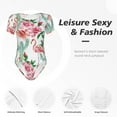 thumbnail image 6 of Daiia Flamingo Flower print Women's Crew Neck Short Sleeve Bodysuit Fashion Tops Fit Casual Basic Extender Bodysuit-Small, 6 of 9