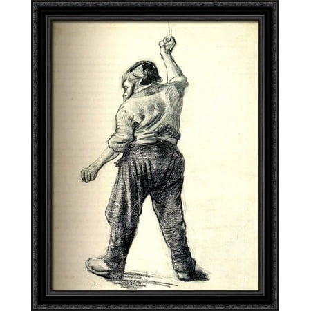 Standing Man Seen from the Back 28x36 Large Black Ornate Wood Framed Canvas Art by Vincent van Gogh