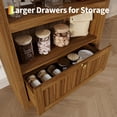 thumbnail image 5 of 71.6" Tall Arched Bookshelf, 6 Tier Farmhouse Cabinet with Open Shelf & Storage Drawers, Modern Freestanding Wood Bookcase for Living Room, Bedroom, Home Office,Walnut, 5 of 8