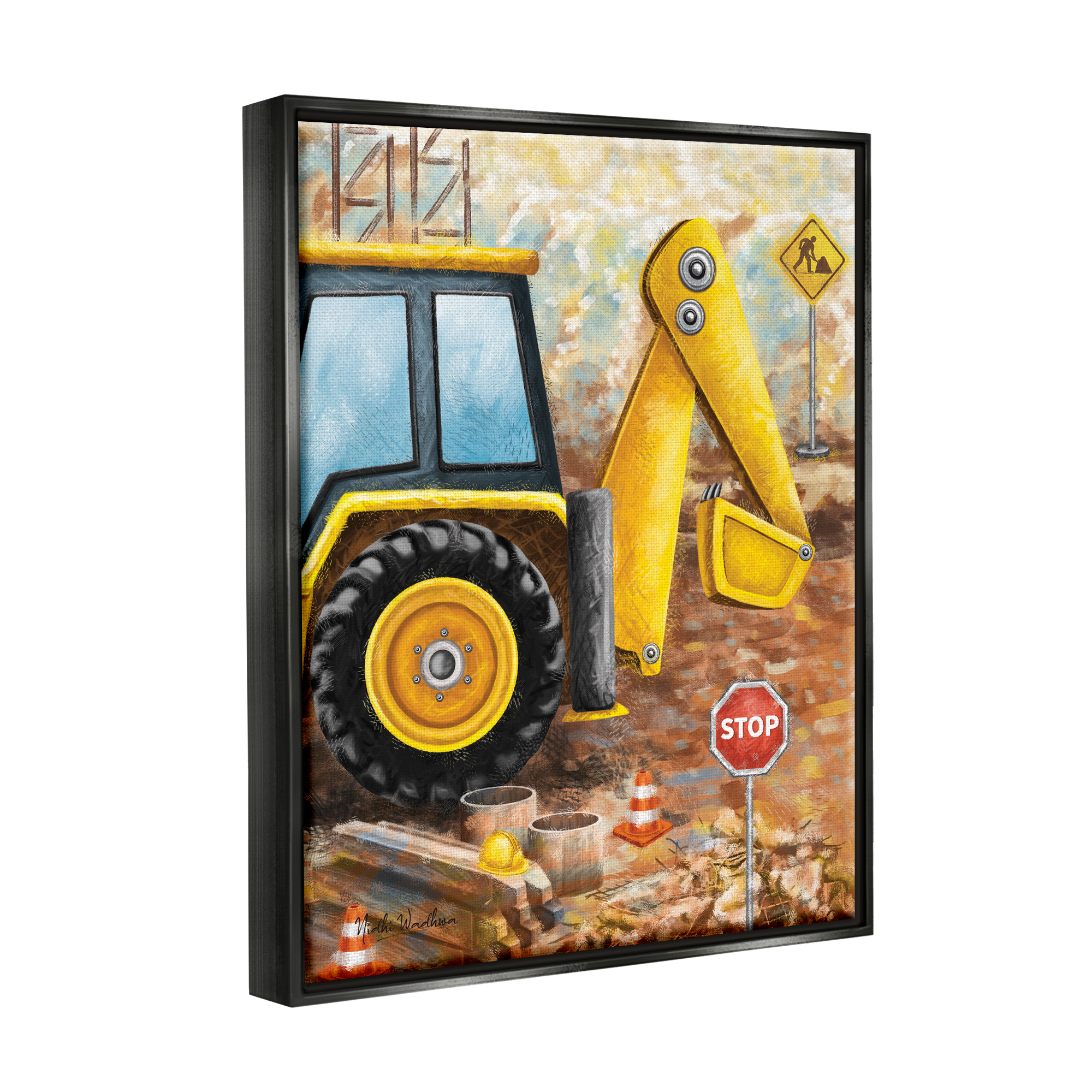Stupell Industries Construction Site Painting Transportation Painting Black Floater Framed Art Print Wall Art, 17 x 21