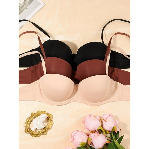 Bras for Women Pack of 3,Women's Underwire with Removable Shoulder Straps,Push Up Bra