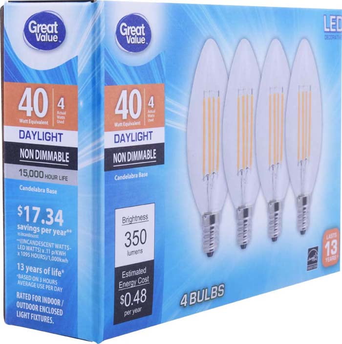 Great Value LED Decorative Bulbs, 4W (40W Equivalent), Daylight, 4