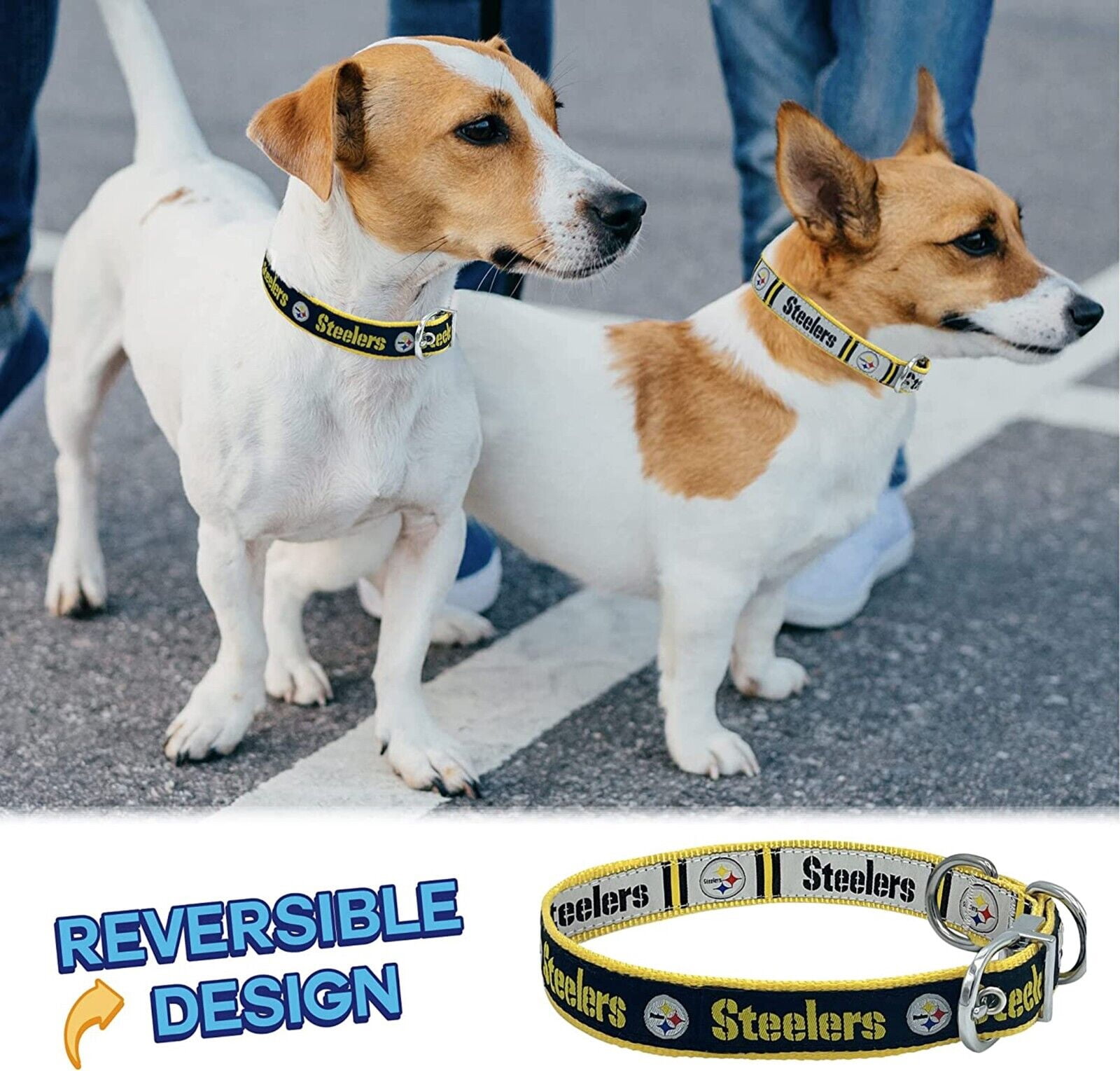 Pets First Pittsburgh Steelers Reversible Collar Reversible NFL Dog Collar Premium Two-Sided Pet Collar with NFL Logo, Large
