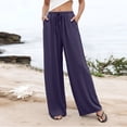 thumbnail image 2 of Palazzo Pants for Women Dressy Drawstring Elastic Waist Casual Linen Pant Summer Beach Wide Leg Trousers with Pockets, L, 2 of 7