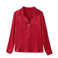 thumbnail image 2 of 2022 Seda auténtica 92% de alta calidad para mujer, blusas y camisas de manga larga con cuello en V, ropa de oficina para mujer, 2 of 5