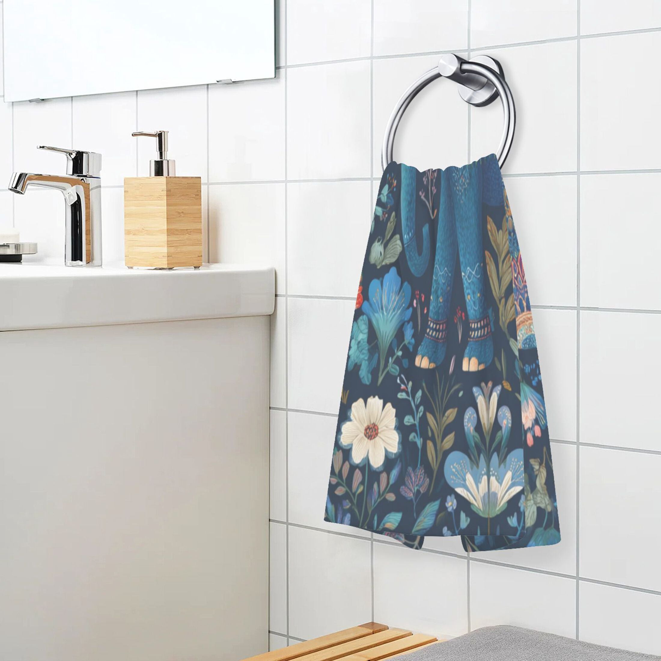 2 Pieces of Cotton Towel Face Towel Set Hand Towel Bath Towel Cotton Bath Towel Sets Cartoon Blue Elephant