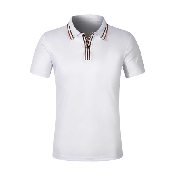 Camisa Elvqul para Hombre Blanco Manga Corta Economicas con Estampado de Rayas con Solapa
