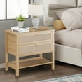 thumbnail image 1 of Rattan Night Stand Set of 2, Boho Night Stand with 2 Rattan Drawers, Large Bedside Table Side Table with Open Storage Shelf, Farmhouse Nightstand for Bedroom Living Room, 1 of 8