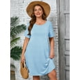 thumbnail image 3 of SHOWMALL Women's Plus Casual Dresses Short Swing Floral Beach Sundress with Pockets 4X Blue Frostwork, 3 of 7