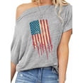 thumbnail image 2 of XXLvision Women American Flag Print One Shoulder Buttons Hem Short Sleeve Casual Top T-Shirt, 2 of 4