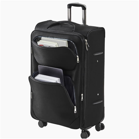 CHAMPFLAG Black 28-Inch Expandable Spinner Wheel Luggage, Durable Softside Checked Bag with TSA Lock