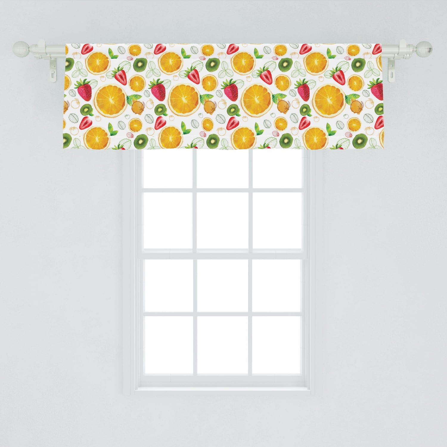 Fruits Window Valance, Citrus Kiwi Lemon Leaves Apricot Watermelon