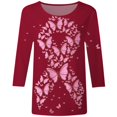 thumbnail image 3 of T-Shirts Élégants pour Femmes Sensibilisation au Cancer Imprimé Graphique Col Rond Manches Trois-Quarts pour Usage Quotidien au Printemps Été et Automne, 3 of 3