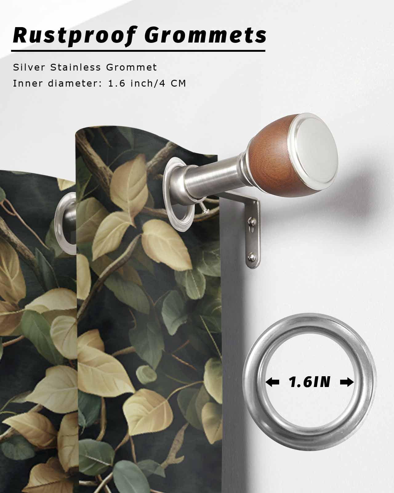 nqOlkjepod Outdoor Curtains for Patio Waterproof, Branches Green Leaves Outdoor Privacy Panels Grommet, Vintage Botanical Forest Blackout Outside Curtains for Porch/Cabana/Pergola 54"x95", 1 Panel