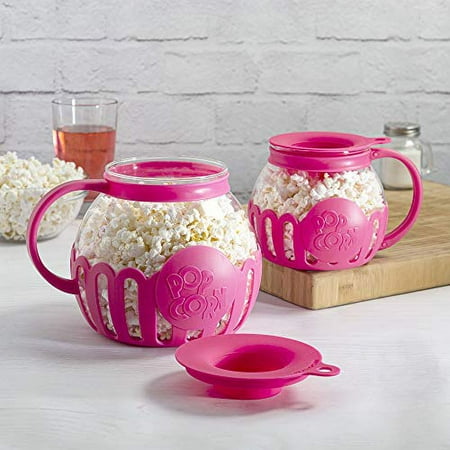 Ecolution Original Microwave Micro-Pop Popcorn Popper, Borosilicate Glass, 3-in-1 Silicone Lid, Dishwasher Safe, BPA Free, 1.5 Quart - Snack Size, Pink