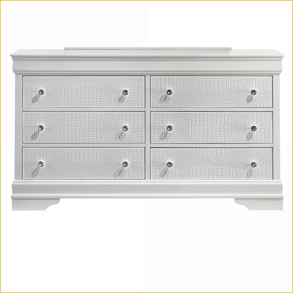 Dresser, Modern 6-Drawer with Red Velvet Lined Top Drawers | White | Wood