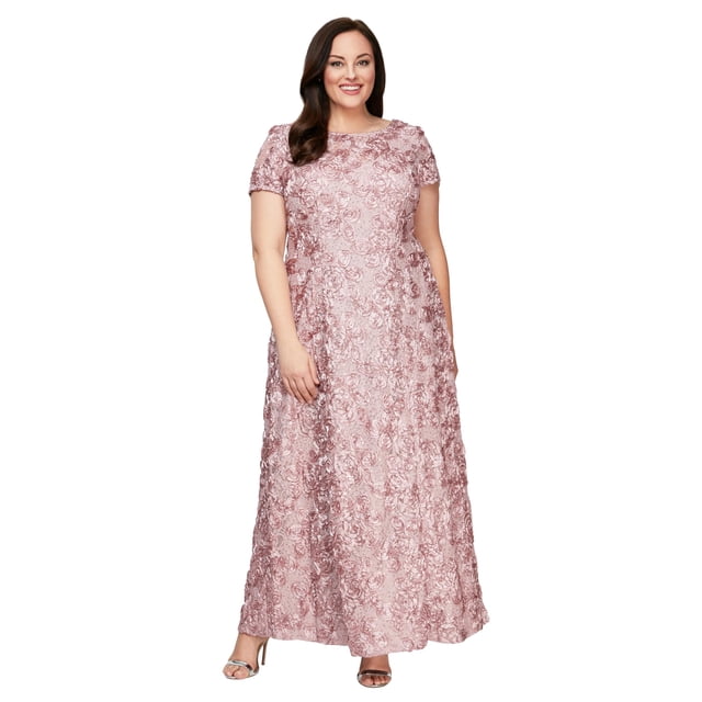 Vestido largo Alex Evenings con rosetón para madre novia, rosa 16 Plus