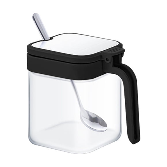 Billuyoard Caja de condimentos con tapa de cuchara, caja de almacenamiento de cocina combinada para el hogar, vidrio no tóxico, inodoro Cocina y Comedor negro
