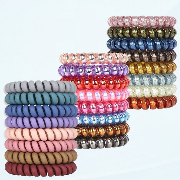 Spiral Hair Ties, 24Pack No Crease Hair Ties, Colorful Phone Cord Hair Ties, Hair Coils,Elastic Coil Hair Ties for Women Girls, Apply to Curly, Straight, Thick, Thin, Short, Long