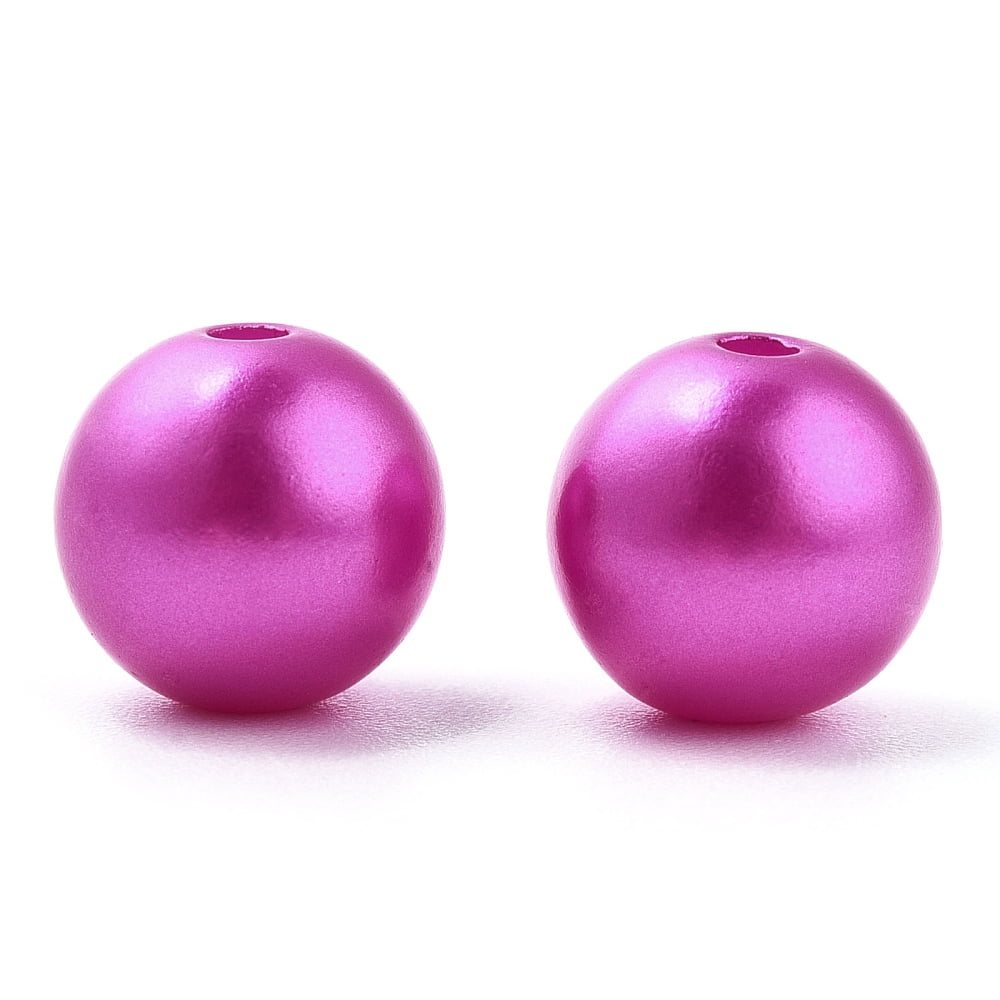 Spray Painted Plastic Imitation Pearl Beads Round Magenta 10x9.5mm Hole: 2mm 1040 pcs/500g