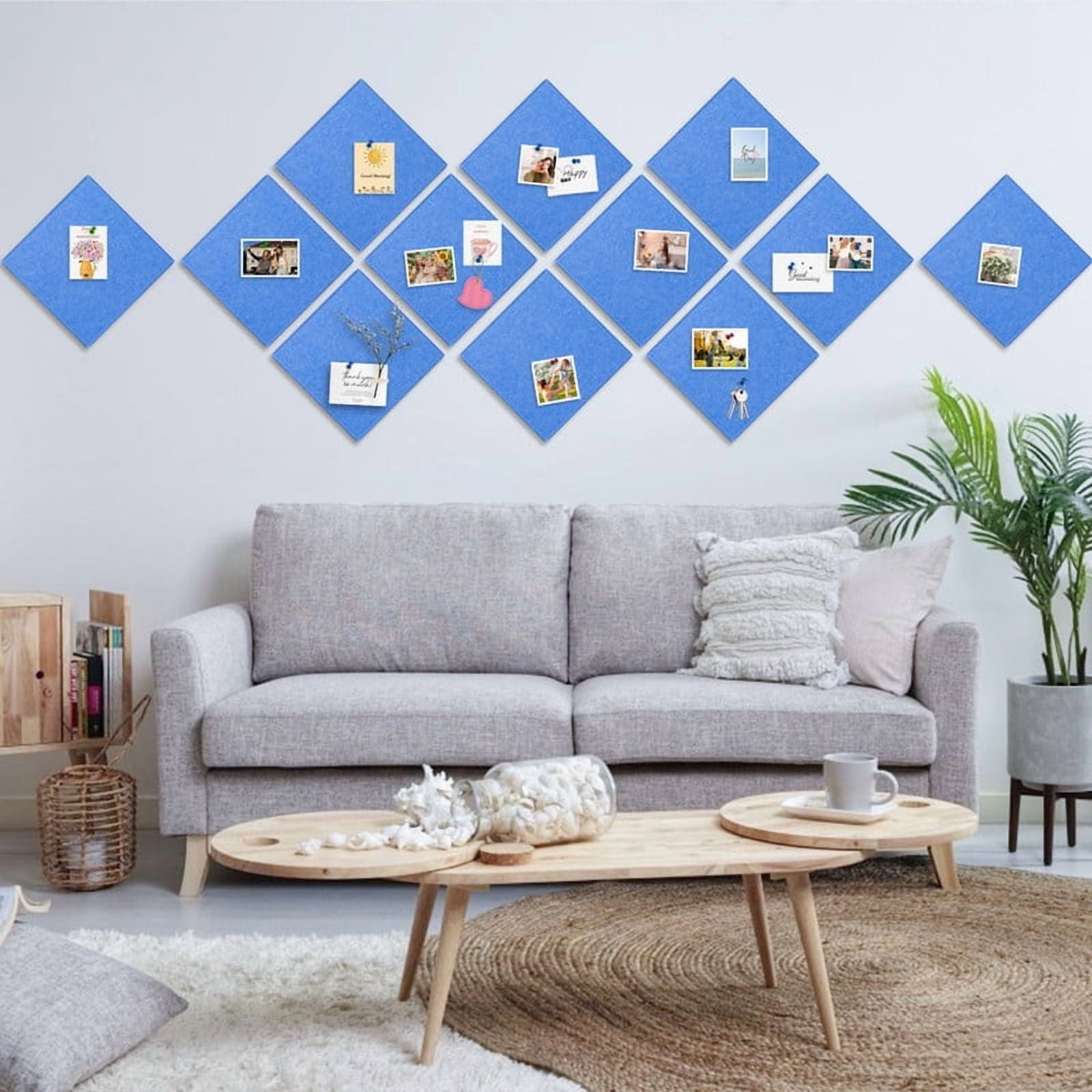 Large Cork Bulletin Board, 48"x36" Cork Board Wall Tiles 12 Packs 1/2" Thick Corkboards for Walls Safe Adhesive Acoustic Panels Soundproof Pin Board with 120 Pushpins, Blue