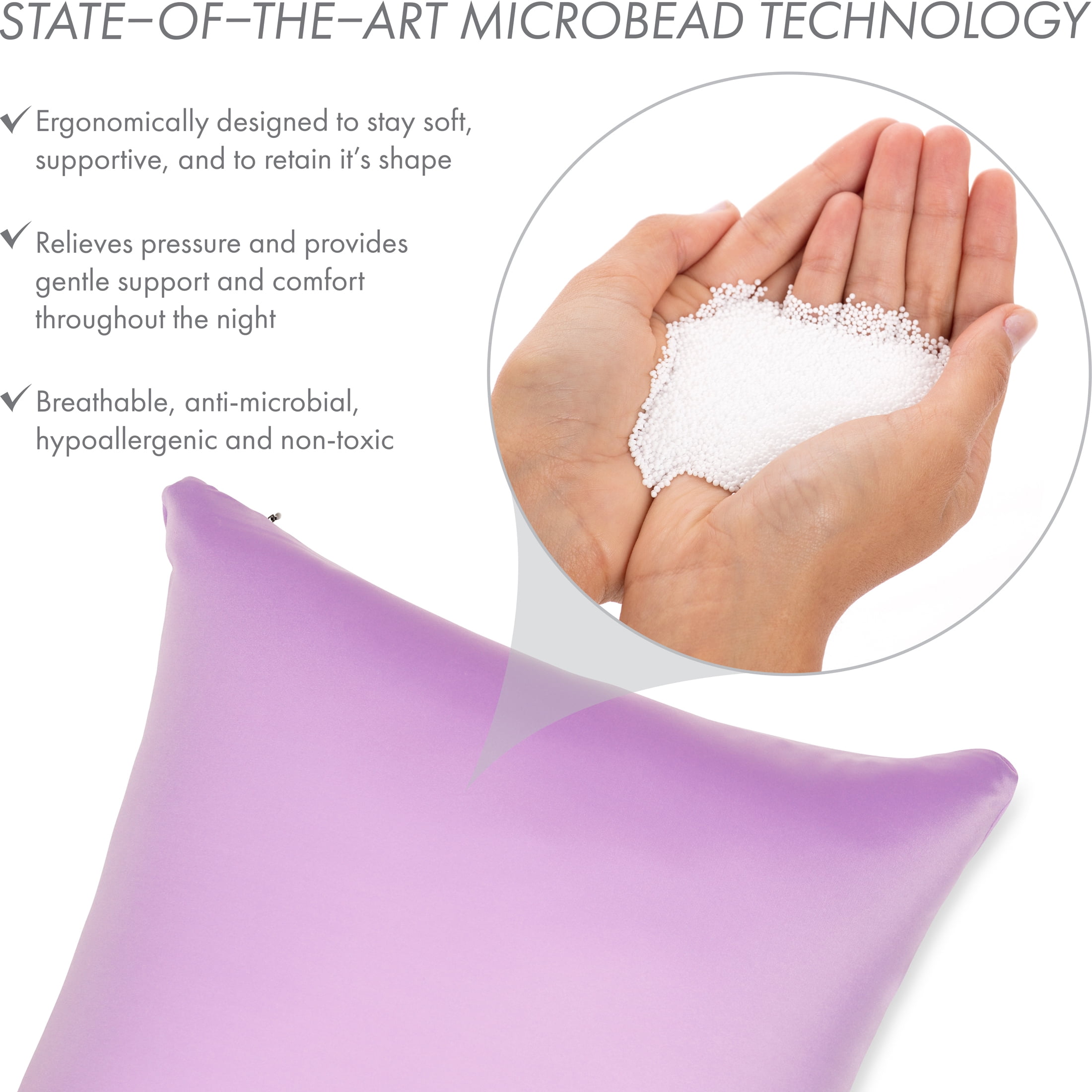 24" x 24" Throw Pillow – Purple: 1 PCS Luxurious Premium Microbead Pillow With 85/15 Nylon/Spandex Fabric. Forever Fluffy, Outstanding Beauty & Support. Silky, Soft & Beyond Comfortable