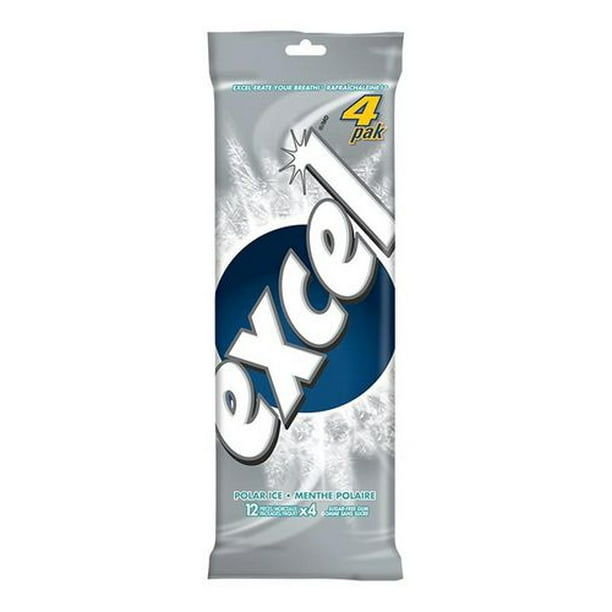 Excel Polar Ice Chewing-gum, sans sucre, 12 pastilles, paquet de 4