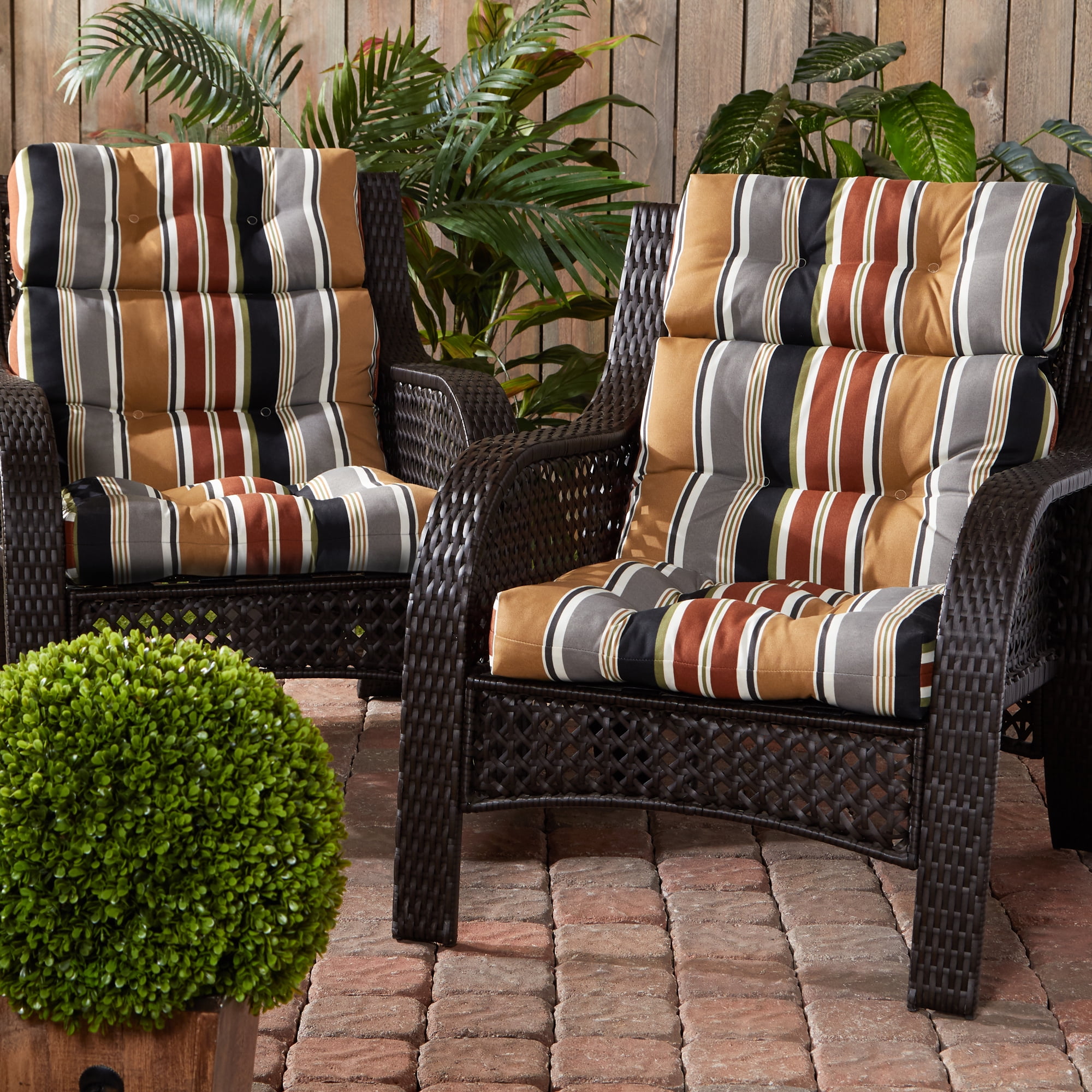 Brick Stripe Outdoor High Back Chair, Tufted Outdoor High Back Patio Chair Cushion