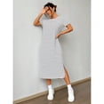 thumbnail image 6 of Black And White Striped Knit Short Sleeve Midi Dress Casual Summer Style, 6 of 6