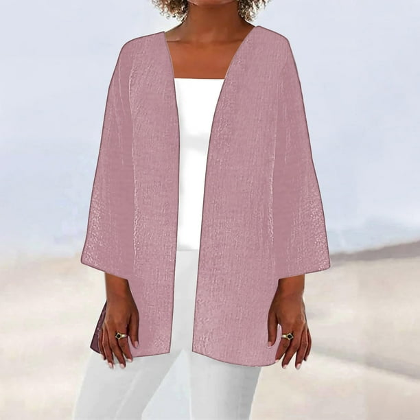 Cárdigan para mujer, de verano y otoño, de color liso, de manga larga, holgado, informal, para cubrirse