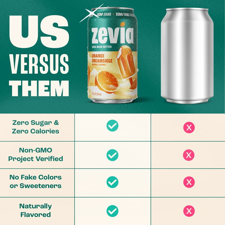 Zevia Zero Sugar, 0 Calorie Orange Creamsicle Soda Pop, 12 fl oz