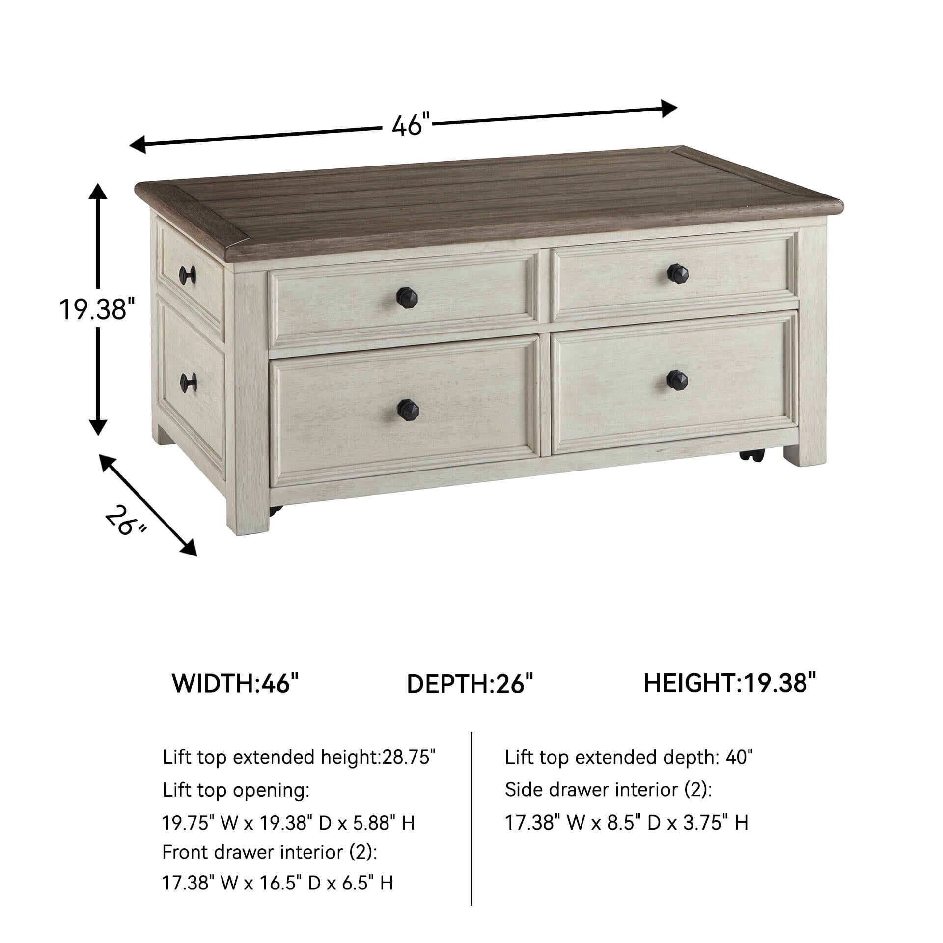 Signature Design by Ashley Bolanburg 4 Drawer Coffee Table with Lift Top, Two-tone Brown