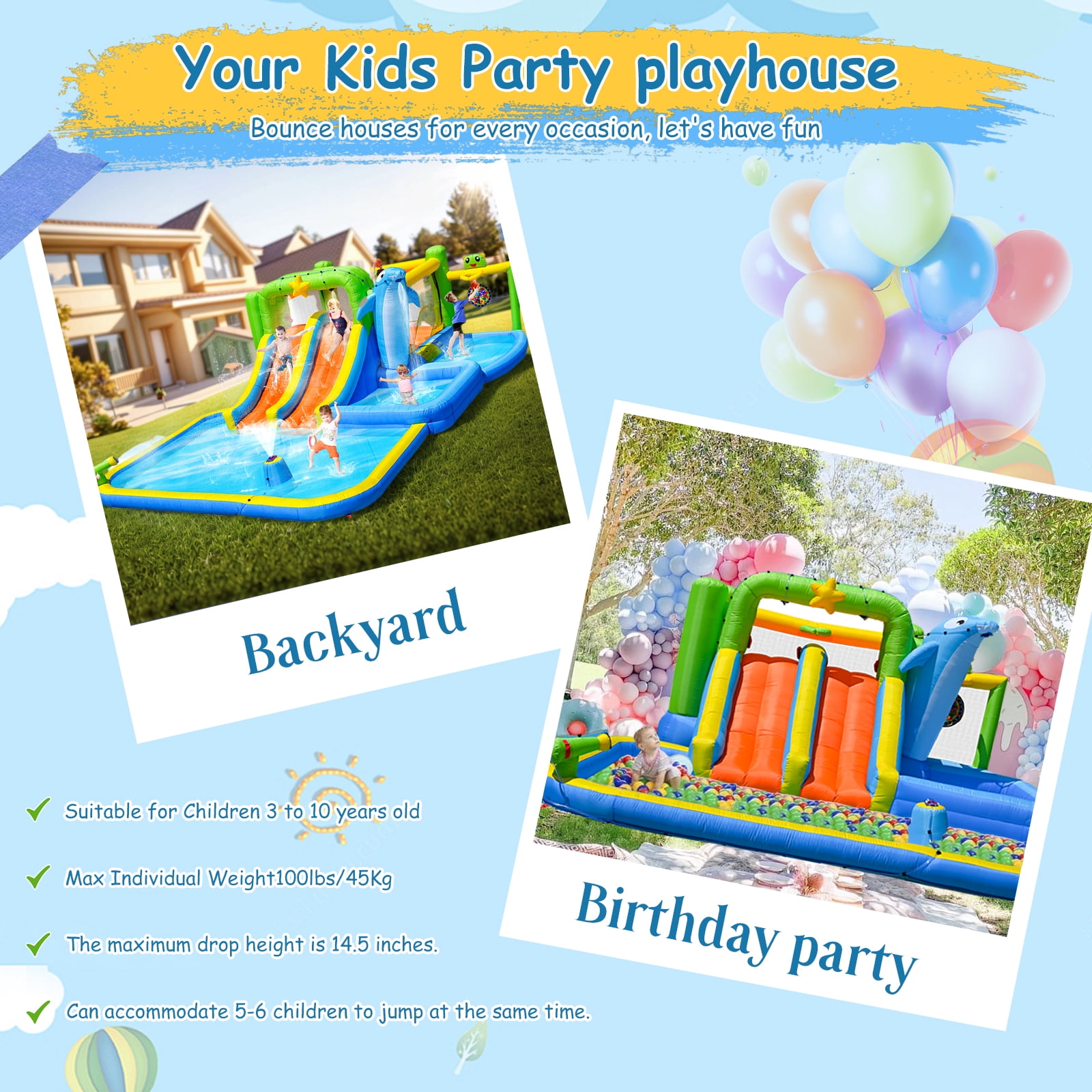 Inflatable Water Park, 9 in 1 Inflatable Bounce House, Water Slide with Blower Shower Soak Pool Sprinkler Fountain Water Gun Target