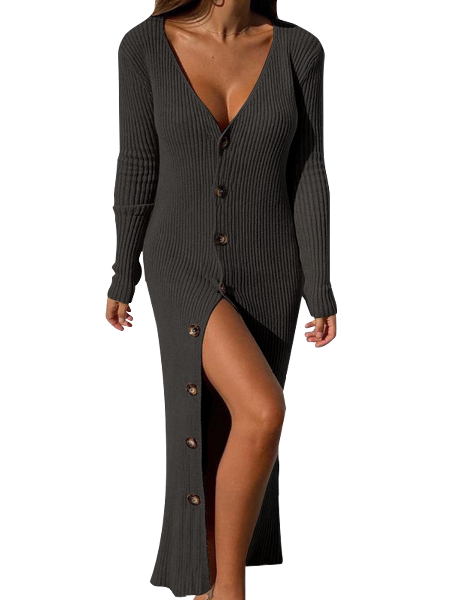MAWCLOS Ladies Casual Ribbed Knit Maxi 