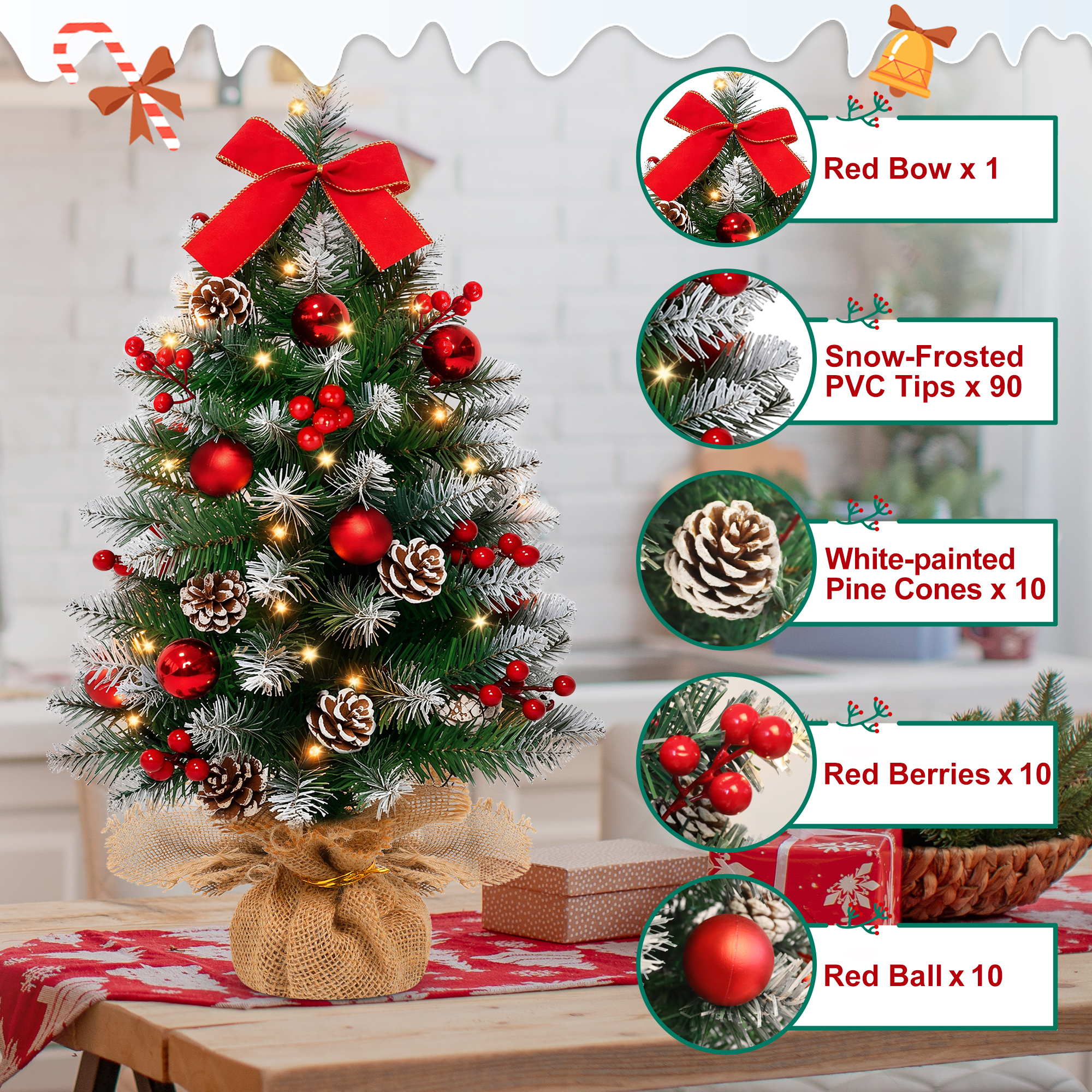 Yexmas 2-Pack 24-Inch Pre-Lit Mini Tabletop Christmas Trees photo 6