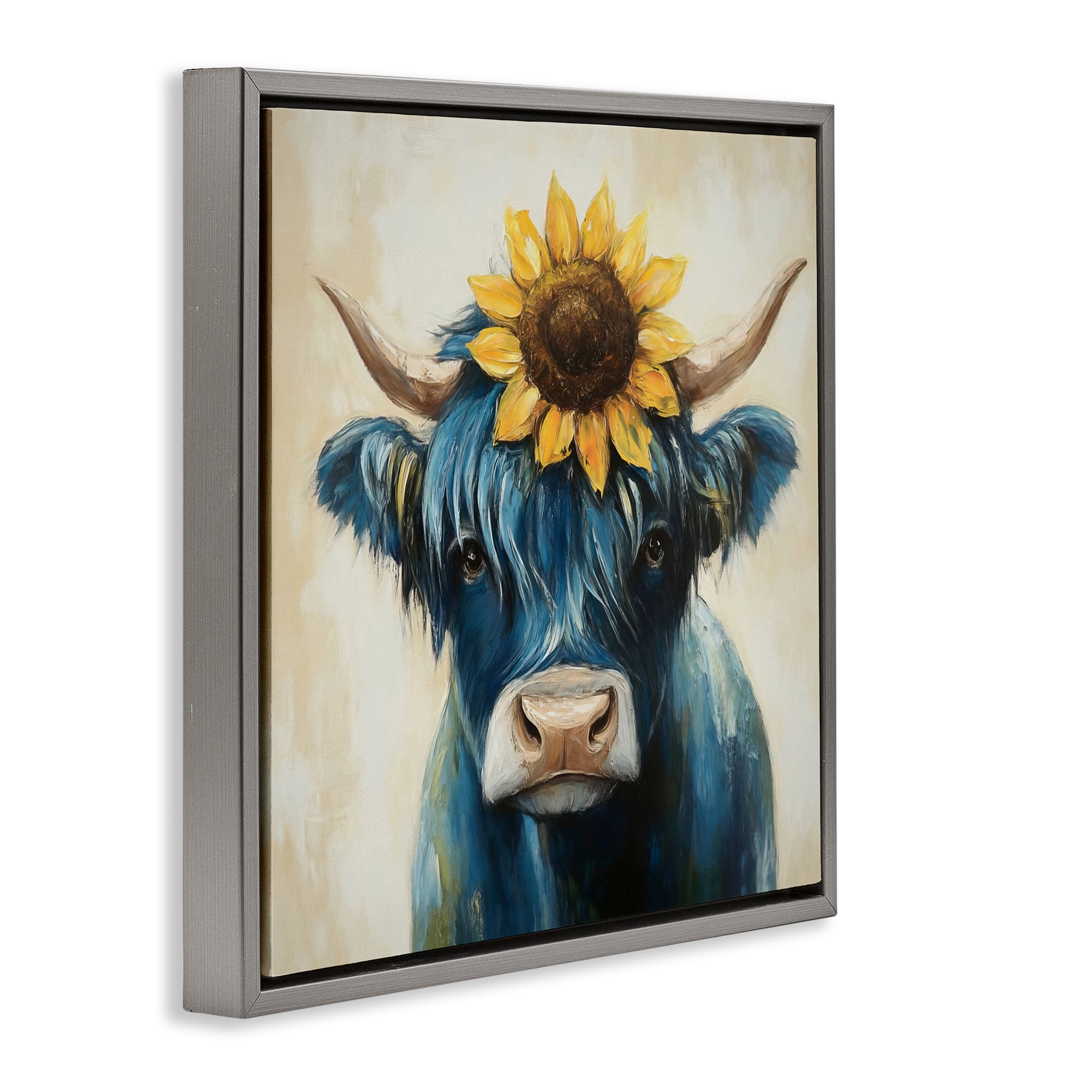Stupell Industries Pastoral Sunflower Highland Gray Framed Floater Canvas Wall Art, design by Tina LeCour