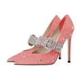 thumbnail image 3 of XYD Women Stiletto Heel Crystal Studded Pumps Rhinestone Strap Pointed Toe Mary Jane Dress Party Shoes Size 7.5 Pink, 3 of 4