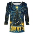 thumbnail image 5 of Aobny Christmas Concert Outfits for Women Plus Size 3/4 Sleeve Crew Neck Blue Shirts Pullover Y2k Tops for Women,L, 5 of 5