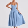 thumbnail image 2 of Womens Spaghetti Strap Dress V Neck Sleeveless Pleated Cocktail Midi Dresses Fashion Sexy Solid Party Evening Dress XS-L, 2 of 6