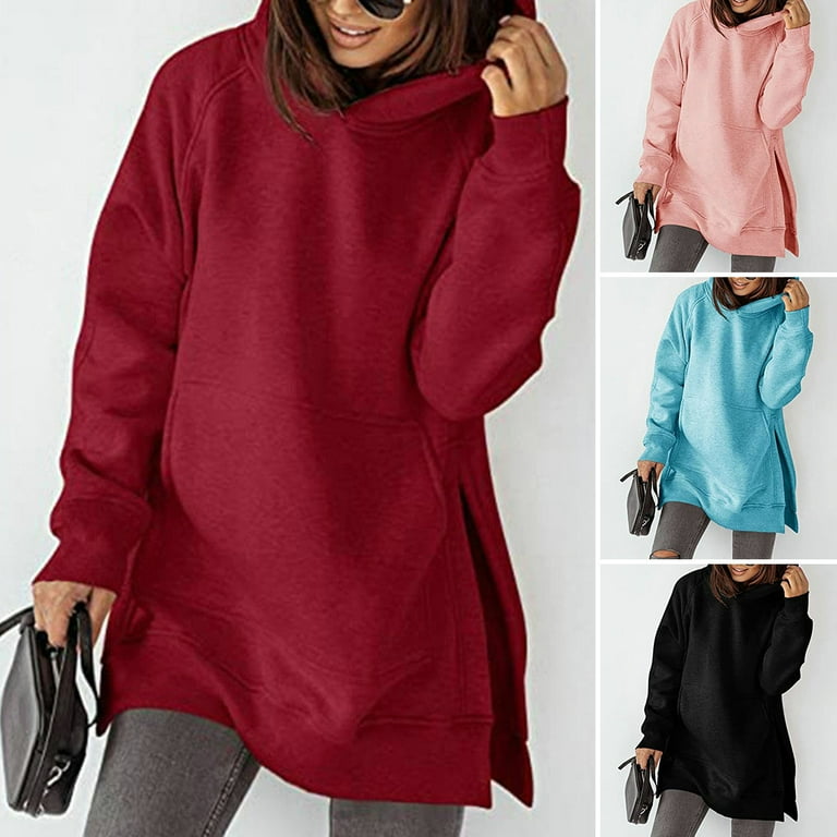 Split Pure Color Long Hoodies Split Pure Color Long Hoodies