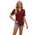thumbnail image 3 of Womens Dressy Casual Blouses Shirts Lapel Neck Business Casual Summer Tops Claret XL, 3 of 9