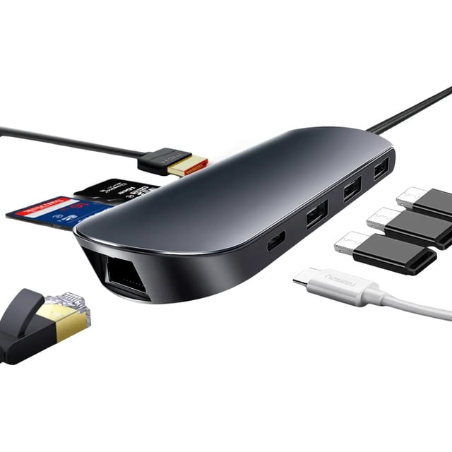 HUB USB-C 8 En 1 HDMI 4k Sd Ethernet Usb 3.0 Para Mac Ipad Negro.