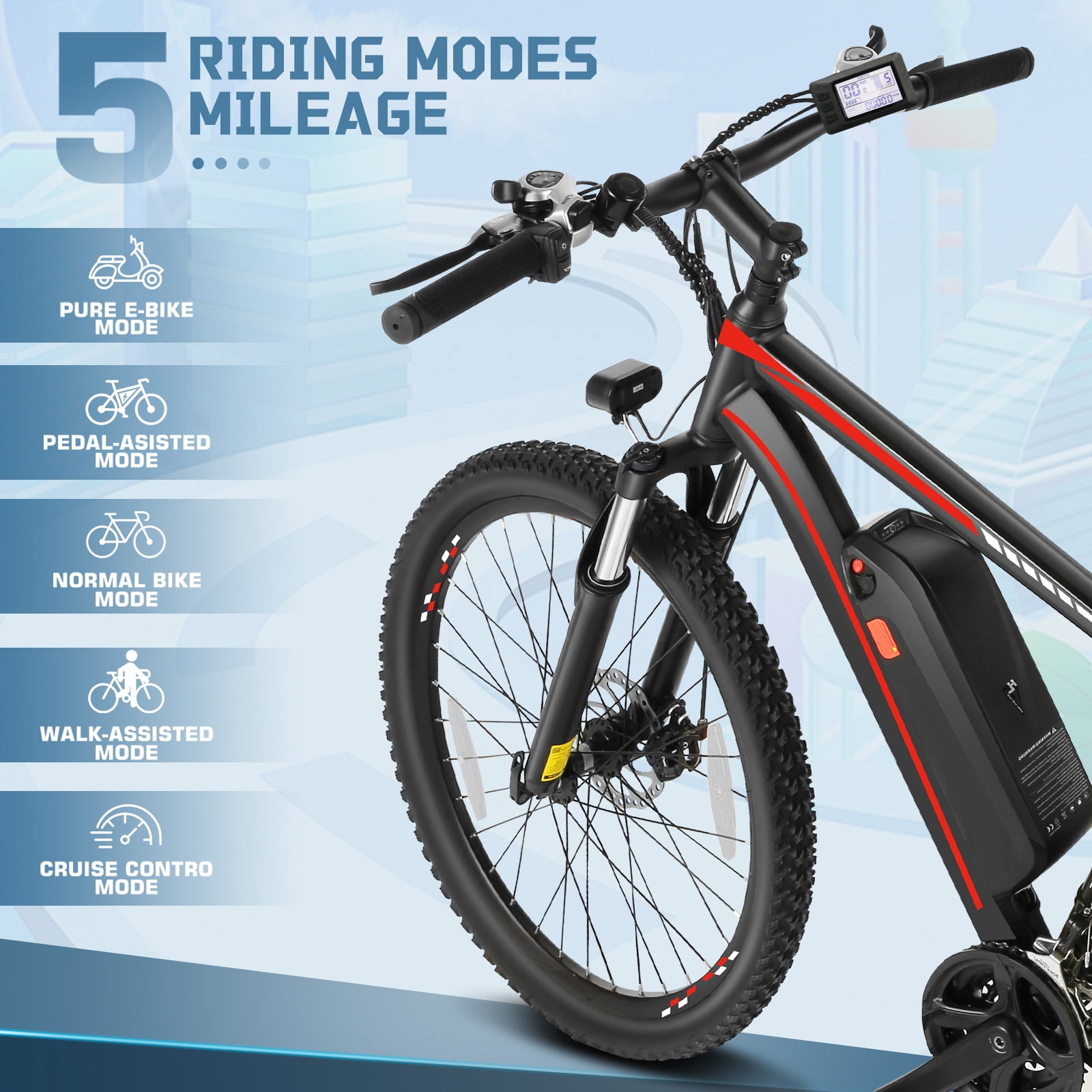 Elifine 500W 26" Electric Bike, 2.1" Electric Mountain Bicycle for Adults, 499Wh 48V 10.4Ah Battery 19.8MPH 60Miles 3H Fast Charge Ebike,Lockable Suspension Fork, Shimano 21 Speed UL2849 Certified